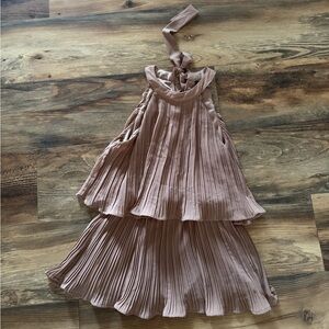 Elegant Pleated Women's Blouse in Beige